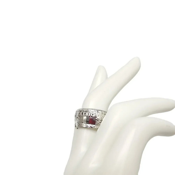 United States Of America Trade Dollar Ring Costume Silver Tone Size 8 - Picture 2 of 6